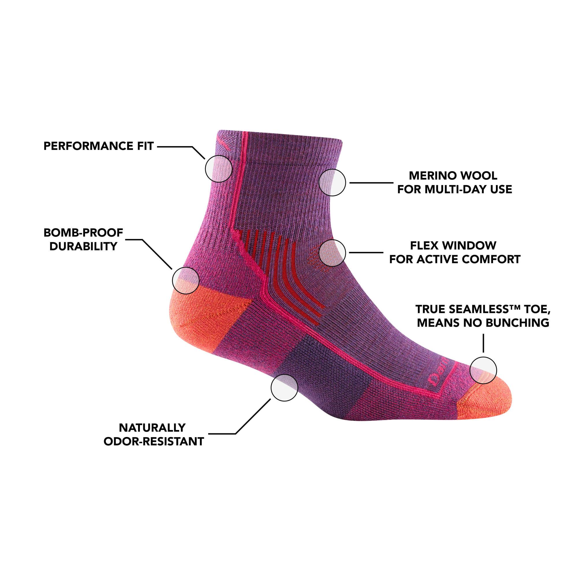 Darn Tough Socks Women's Hiker Quarter Midweight Hiking Sock-Last Chance - Image 3