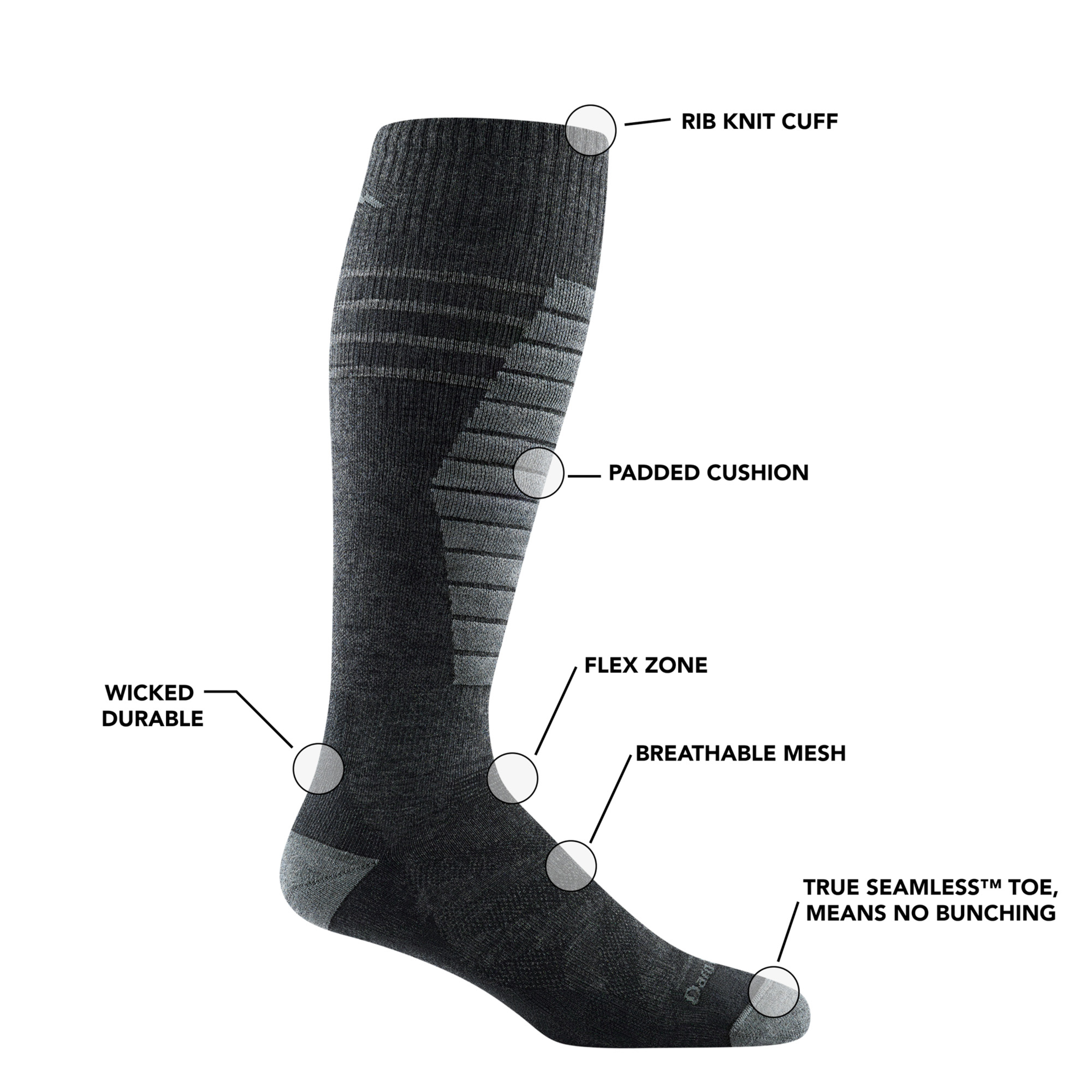Darn Tough Socks Men's Edge Over-the-Calf Midweight Ski & Snowboard Sock-Last Chance - Image 4