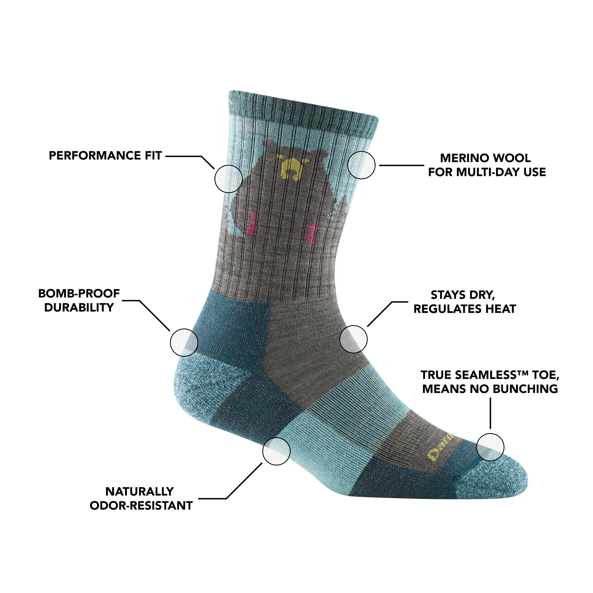 Darn Tough Socks Women's Bear Town Micro Crew Lightweight Hiking Socks - Image 14